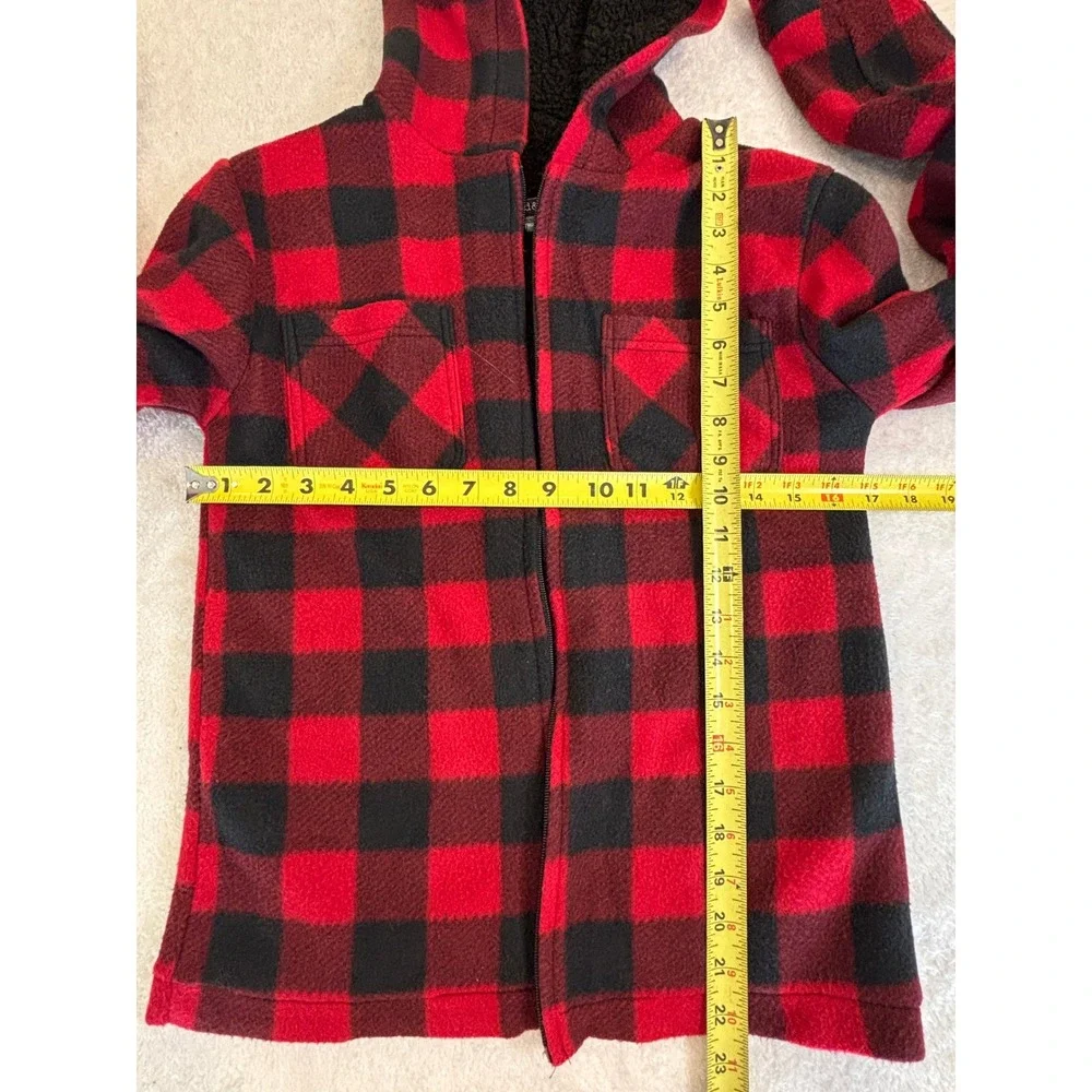 PD&C Boys Buffalo Plaid Fleece Sherpa Lined Zip Up Hooded Jacket Red Black 14/16